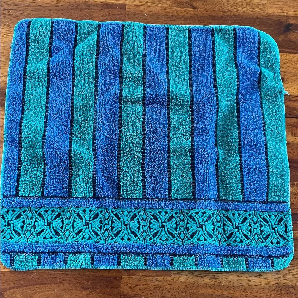 2 Style House Green & Blue Striped Wash Cloths Vtg Montgomery Ward *READ*